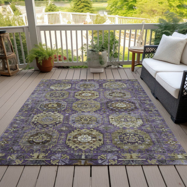 HomeRoots 9' X 12' Medallion Area Rug in Eggplant, Lavender & Olive Green - Durable & Washable for Indoors/Outdoors 629453
