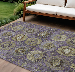 HomeRoots 10' X 14' Elegant Eggplant Lavender Olive Green Medallion Rug – Washable for Indoor & Outdoor Use 629454