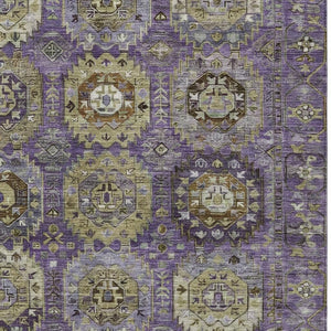 HomeRoots 10' X 14' Elegant Eggplant Lavender Olive Green Medallion Rug – Washable for Indoor & Outdoor Use 629454