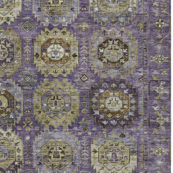 HomeRoots 10' X 14' Elegant Eggplant Lavender Olive Green Medallion Rug – Washable for Indoor & Outdoor Use 629454