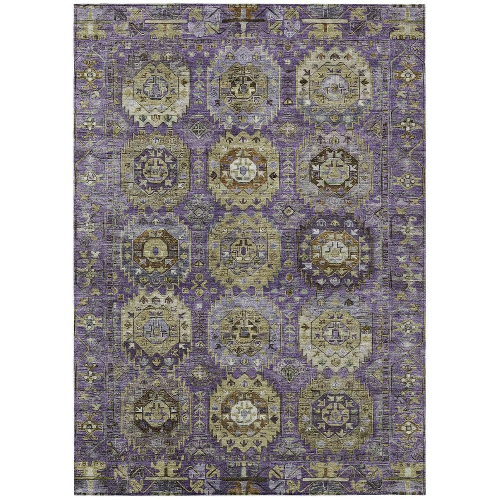HomeRoots 10' X 14' Elegant Eggplant Lavender Olive Green Medallion Rug – Washable for Indoor & Outdoor Use 629454