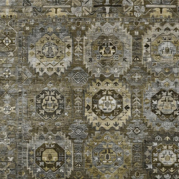 HomeRoots 5' X 8' Elegant Medallion Area Rug - Durable, Washable Indoor/Outdoor Design in Brown & Beige 629456