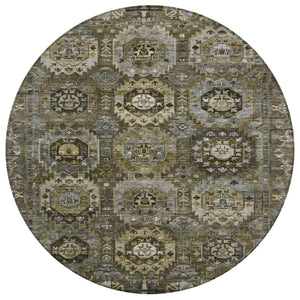HomeRoots 8' Round Medallion Washable Area Rug - Brown, Charcoal & Beige for Indoor/Outdoor Elegance! 629457