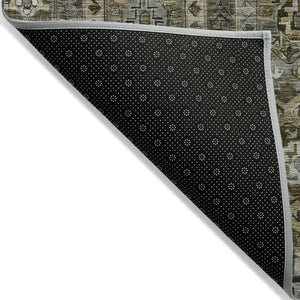HomeRoots 8' Round Medallion Washable Area Rug - Brown, Charcoal & Beige for Indoor/Outdoor Elegance! 629457