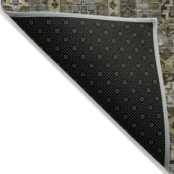 HomeRoots 8' Round Medallion Washable Area Rug - Brown, Charcoal & Beige for Indoor/Outdoor Elegance! 629457