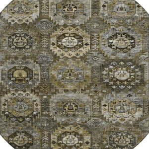 HomeRoots 8' Round Medallion Washable Area Rug - Brown, Charcoal & Beige for Indoor/Outdoor Elegance! 629457