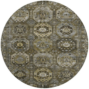 HomeRoots 8' Round Medallion Washable Area Rug - Brown, Charcoal & Beige for Indoor/Outdoor Elegance! 629457