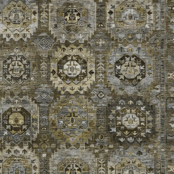 HomeRoots 8' X 10' Brown Charcoal & Beige Medallion Rug - Washable, Durable, Indoor/Outdoor, Easy Care & Stylish 629458