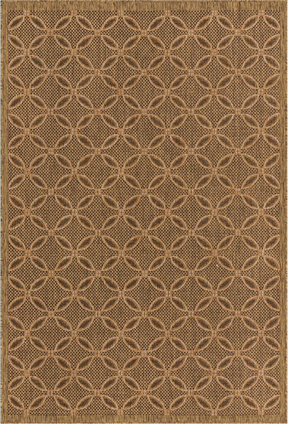 Unique Loom Outdoor Trellis Spiral Machine Made Geometric Rug Light Brown, Brown/Cream/Light Brown/Gold 6' 1" x 9' 0"