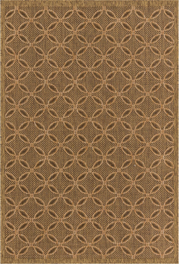 Unique Loom Outdoor Trellis Spiral Machine Made Geometric Rug Light Brown, Brown/Cream/Light Brown/Gold 6' 1" x 9' 0"