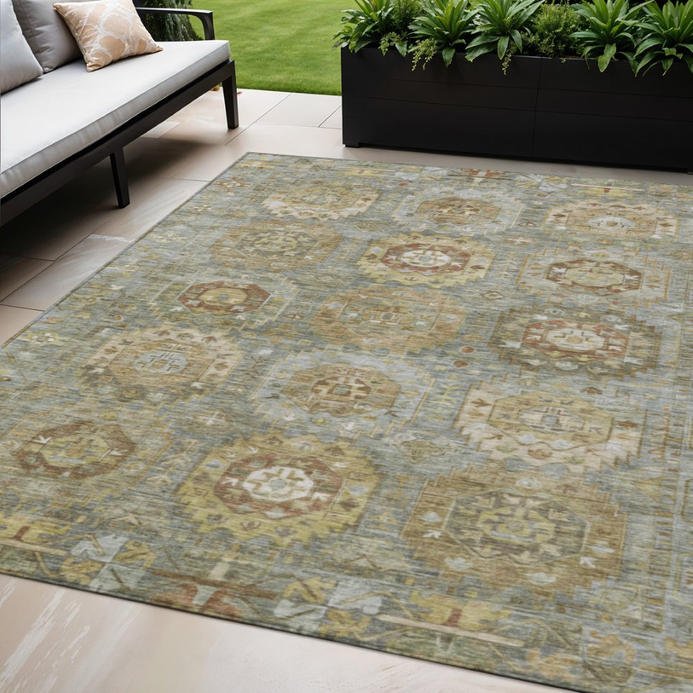 HomeRoots 5' X 8' Sage Brown and Taupe Medallion Area Rug - Stylish, Washable, Indoor/Outdoor for High Traffic Areas 629462
