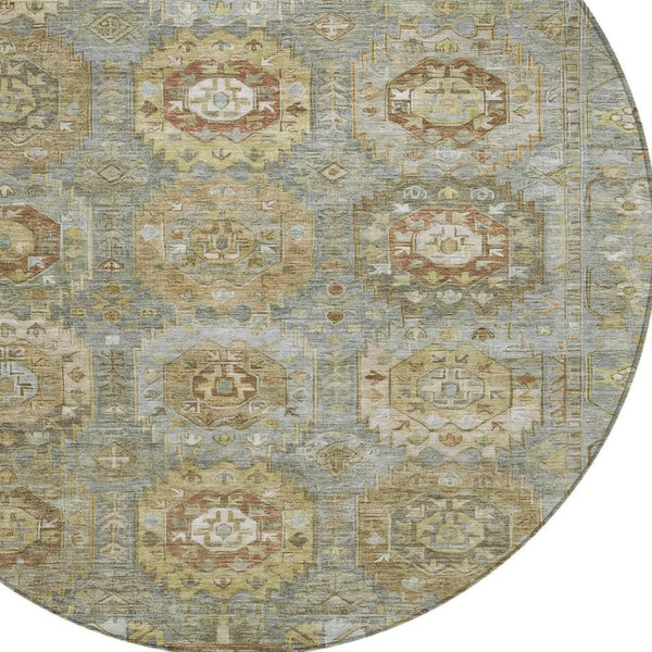 HomeRoots 8' Sage Brown Medallion Indoor Outdoor Area Rug - Stylish, Washable, Durable, Versatile Design for Any Space 629463
