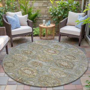 HomeRoots 8' Sage Brown Medallion Indoor Outdoor Area Rug - Stylish, Washable, Durable, Versatile Design for Any Space 629463