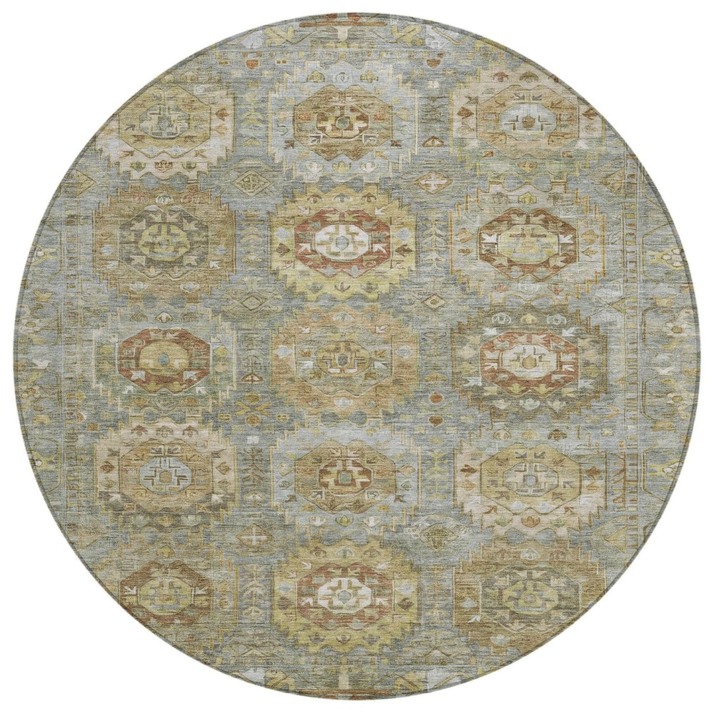HomeRoots 8' Sage Brown Medallion Indoor Outdoor Area Rug - Stylish, Washable, Durable, Versatile Design for Any Space 629463