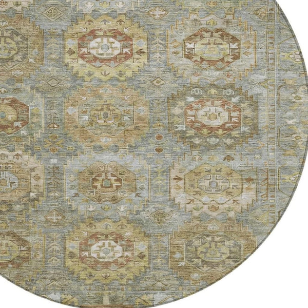 HomeRoots 8' Sage Brown Medallion Indoor Outdoor Area Rug - Stylish, Washable, Durable, Versatile Design for Any Space 629463