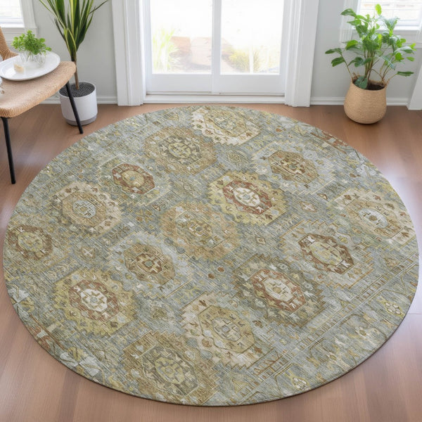 HomeRoots 8' Sage Brown Medallion Indoor Outdoor Area Rug - Stylish, Washable, Durable, Versatile Design for Any Space 629463