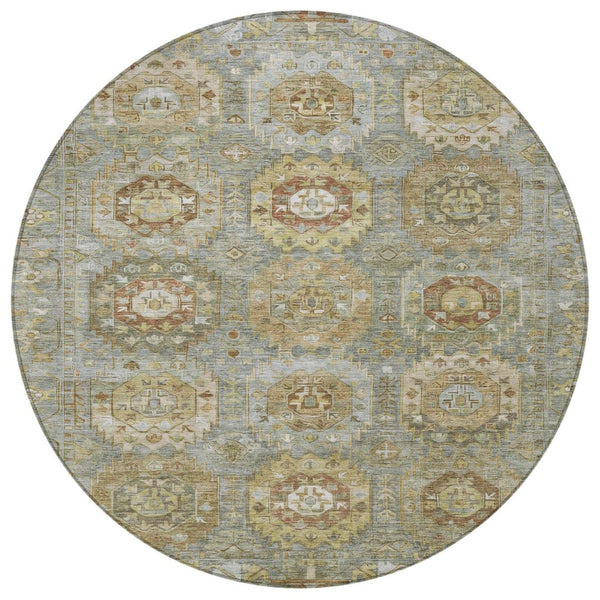 HomeRoots 8' Sage Brown Medallion Indoor Outdoor Area Rug - Stylish, Washable, Durable, Versatile Design for Any Space 629463