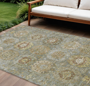 HomeRoots 8' X 10' Sage Brown Medallion Area Rug - Durable, Washable Design for Indoor & Outdoor Spaces! 629464