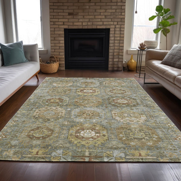 HomeRoots 8' X 10' Sage Brown Medallion Area Rug - Durable, Washable Design for Indoor & Outdoor Spaces! 629464