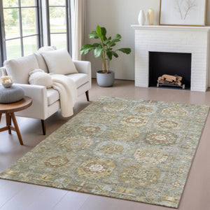 HomeRoots 10' Sage Brown and Taupe Medallion Washable Area Rug - Durable for Indoor & Outdoor Living Spaces 629466