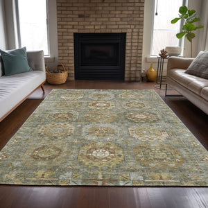 HomeRoots 10' Sage Brown and Taupe Medallion Washable Area Rug - Durable for Indoor & Outdoor Living Spaces 629466