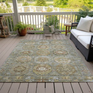 HomeRoots 10' Sage Brown and Taupe Medallion Washable Area Rug - Durable for Indoor & Outdoor Living Spaces 629466