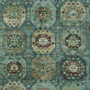 HomeRoots 5' Teal Blue, Brown & Taupe Medallion Area Rug - Washable, Durable for Indoor & Outdoor Spaces 629468