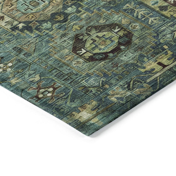 HomeRoots 8' Teal Blue Brown & Taupe Round Medallion Rug – Stylish, Durable & Washable for Indoor/Outdoor Use 629469