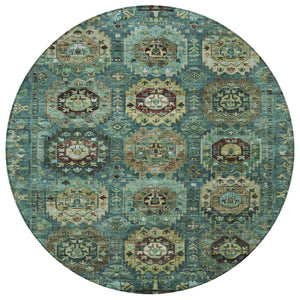 HomeRoots 8' Teal Blue Brown & Taupe Round Medallion Rug – Stylish, Durable & Washable for Indoor/Outdoor Use 629469