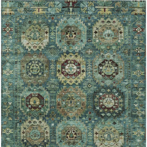 HomeRoots 8' X 10' Teal, Brown & Taupe Medallion Area Rug – Washable Indoor/Outdoor, Durable & Stylish Design 629470
