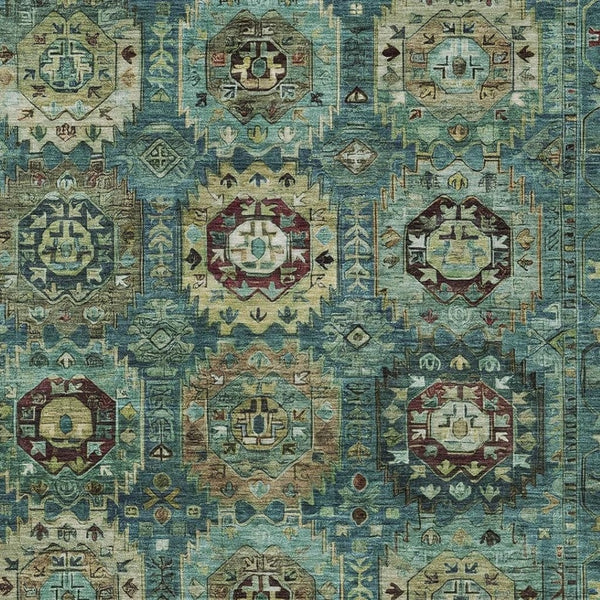 HomeRoots 8' X 10' Teal, Brown & Taupe Medallion Area Rug – Washable Indoor/Outdoor, Durable & Stylish Design 629470
