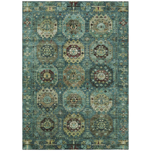 HomeRoots 8' X 10' Teal, Brown & Taupe Medallion Area Rug – Washable Indoor/Outdoor, Durable & Stylish Design 629470