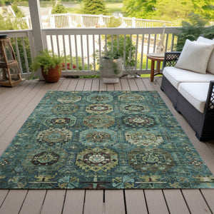 HomeRoots 8' X 10' Teal, Brown & Taupe Medallion Area Rug – Washable Indoor/Outdoor, Durable & Stylish Design 629470