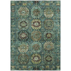 HomeRoots 9' X 12' Stylish Teal Blue, Brown & Taupe Medallion Rug - Washable & Durable for Indoor/Outdoor Use! 629471