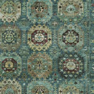 HomeRoots 9' X 12' Stylish Teal Blue, Brown & Taupe Medallion Rug - Washable & Durable for Indoor/Outdoor Use! 629471