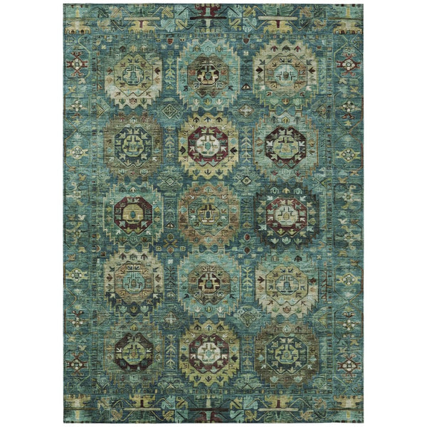 HomeRoots 9' X 12' Stylish Teal Blue, Brown & Taupe Medallion Rug - Washable & Durable for Indoor/Outdoor Use! 629471