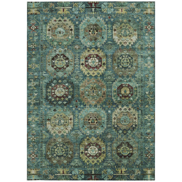 HomeRoots 10' Stylish Teal Blue and Brown Medallion Area Rug - Washable, Durable for Indoor & Outdoor Use! 629472
