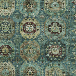 HomeRoots 10' Stylish Teal Blue and Brown Medallion Area Rug - Washable, Durable for Indoor & Outdoor Use! 629472