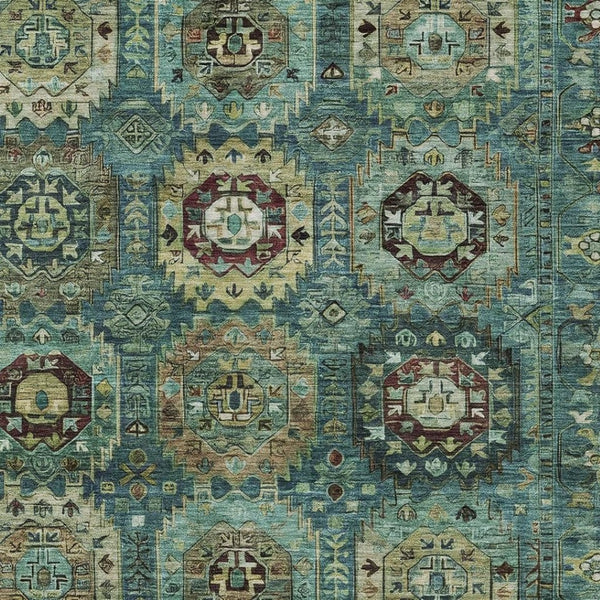 HomeRoots 10' Stylish Teal Blue and Brown Medallion Area Rug - Washable, Durable for Indoor & Outdoor Use! 629472