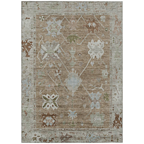 HomeRoots 5' Brown and Gray Tribal Washable Area Rug - Indoor/Outdoor Durable Design, Stain-Resistant, Easy Care 629474