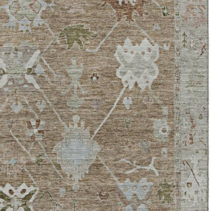 HomeRoots 5' Brown and Gray Tribal Washable Area Rug - Indoor/Outdoor Durable Design, Stain-Resistant, Easy Care 629474
