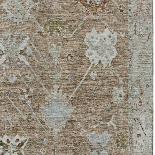 HomeRoots 5' Brown and Gray Tribal Washable Area Rug - Indoor/Outdoor Durable Design, Stain-Resistant, Easy Care 629474