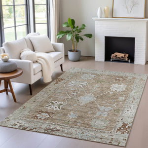 HomeRoots 5' Brown and Gray Tribal Washable Area Rug - Indoor/Outdoor Durable Design, Stain-Resistant, Easy Care 629474
