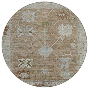 HomeRoots 8' Round Tribal Washable Area Rug in Brown and Gray - Stylish, Durable Design for Indoor & Outdoor Use 629475