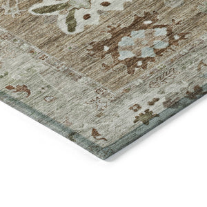 HomeRoots 8' Round Tribal Washable Area Rug in Brown and Gray - Stylish, Durable Design for Indoor & Outdoor Use 629475