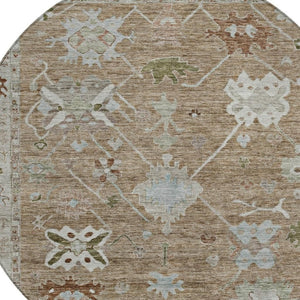 HomeRoots 8' Round Tribal Washable Area Rug in Brown and Gray - Stylish, Durable Design for Indoor & Outdoor Use 629475
