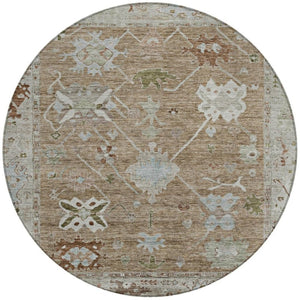 HomeRoots 8' Round Tribal Washable Area Rug in Brown and Gray - Stylish, Durable Design for Indoor & Outdoor Use 629475