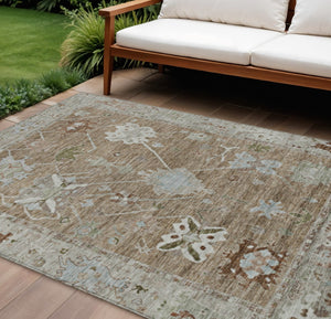 HomeRoots 8' X 10' Tribal Washable Area Rug - Durable Brown & Gray Design for Indoor/Outdoor Spaces, Easy Care 629476