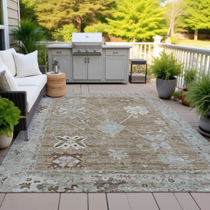 HomeRoots 8' X 10' Tribal Washable Area Rug - Durable Brown & Gray Design for Indoor/Outdoor Spaces, Easy Care 629476