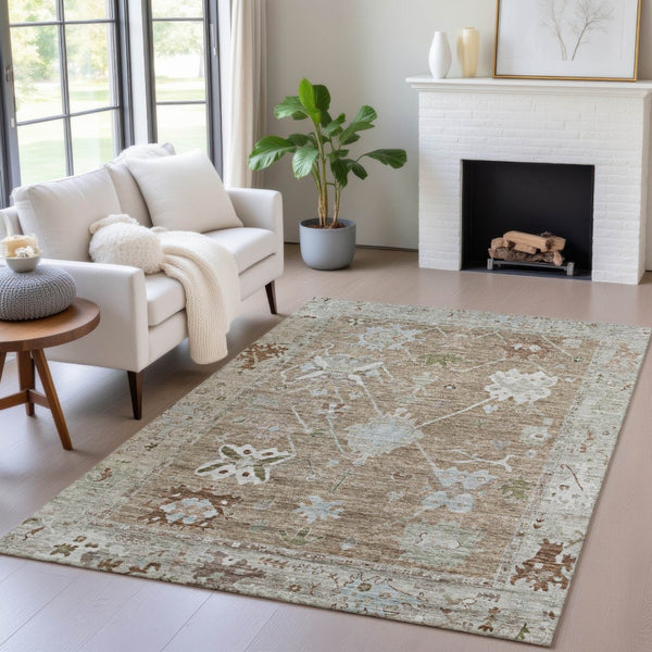 HomeRoots 8' X 10' Tribal Washable Area Rug - Durable Brown & Gray Design for Indoor/Outdoor Spaces, Easy Care 629476